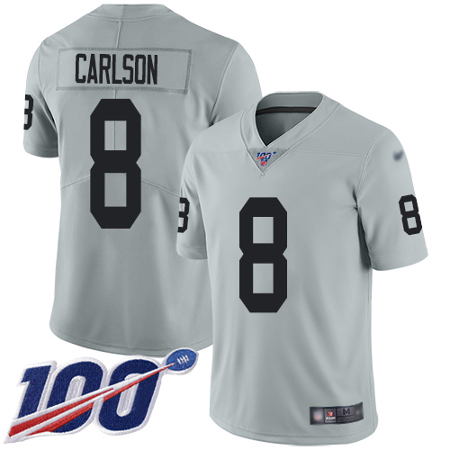 Men Oakland Raiders Limited Silver Daniel Carlson Jersey NFL Football #8 100th Season Inverted Legend Jersey
